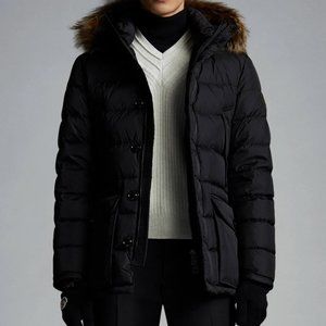 Black Moncler Cluny Down Jacket (w/ fur collar) - Size 2